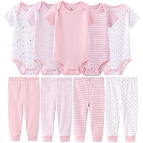 Newborn Baby Clothes Set - Short Sleeve Baby Boy Pants & Girl Bodysuits - Layette Sets