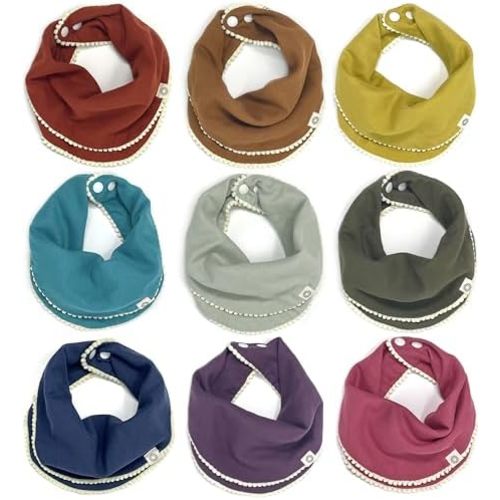 Kishu Baby Indi - Fairtrade Organic Baby Bibs for Girls or Boys - Rounded, 4-Way Reversible, 8 Layer Muslin Drool Bibs