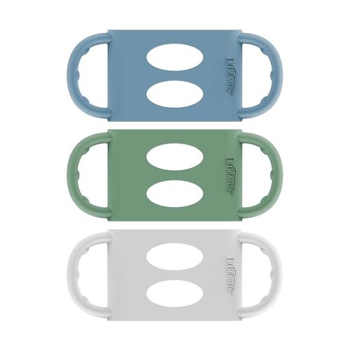 Dr. Brown's Milestones 100% Silicone Baby Bottle Handles, Wide-Neck, Removable Easy-Grip Transitional Sippy Cup Handles, Light Blue, Green, Gray, 4m+, 3 Pack