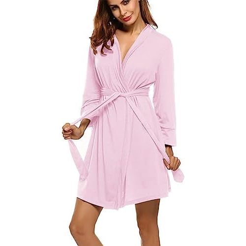 HOTOUCH Womens Robe Lightweight Short Knit Bathrobe Soft Ladies Sleepwear with Pockets