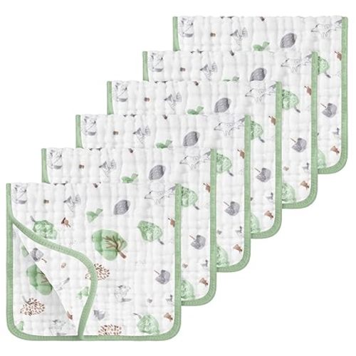 Looxii Muslin Burp Cloths 100% Cotton Muslin Cloths Large 20''x10'' Extra Soft and Absorbent 6 Pack Baby Burping Cloth for Boys and Girls (Forest)