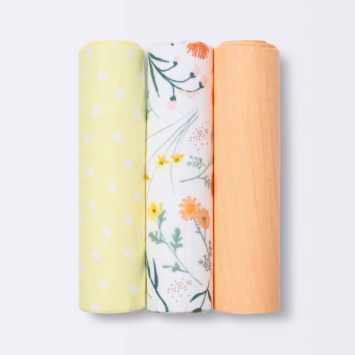 Muslin Swaddle Blanket - Cloud Island™ Garden Floral - 3pk