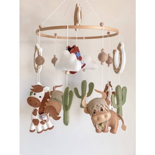 Wild West Felt Mobile - kids decor - nursery decor - baby - cowboy - cactus - horse - sheriff - horseshoe