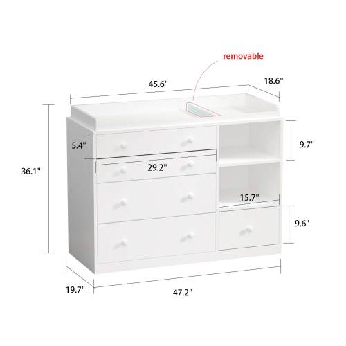 Timechee 47.2"W 5 Drawers Wooden Changing Table Dresser