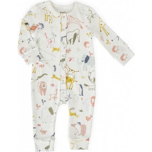 Print Long Sleeve Organic Cotton Placket Romper, 3-6M