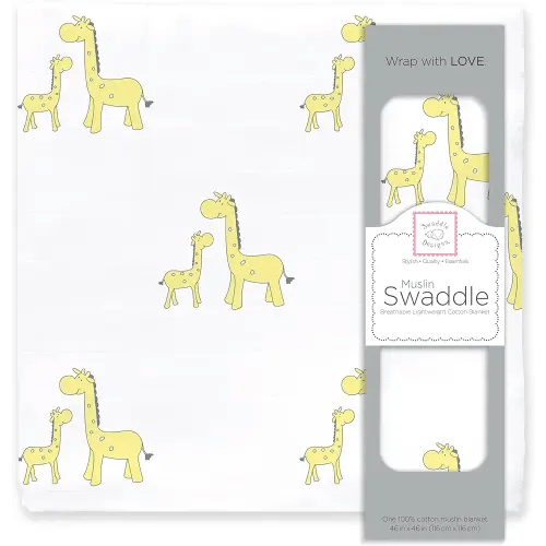 Muslin Swaddle Single - Mama Baby Giraffe, Yellow
