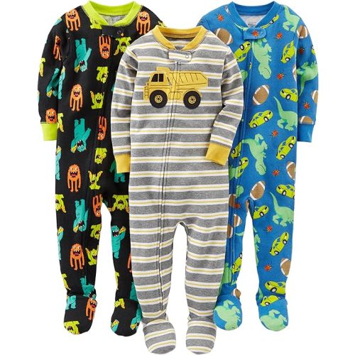 Simple Joys by Carter's Toddlers and Baby Boys' Snug-Fit Footed Cotton Pajamas, Pack of 3