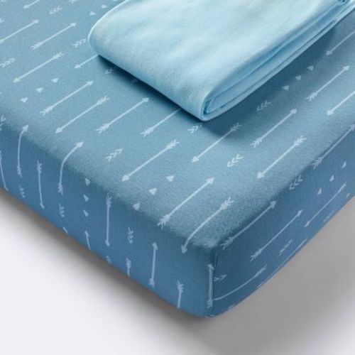 Jersey Fitted Crib Sheet - Blue Arrows And Solid Blue - 2pk - Cloud Island™