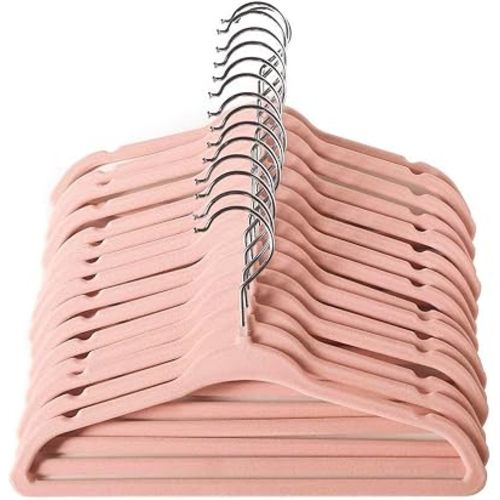 ManGotree 11" Baby Velvet Hangers Non-Slip Kids Hangers 15 Pack Light Pink