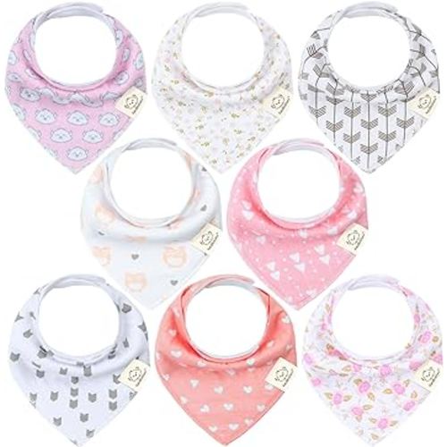 8-Pack Organic Baby Bandana Drool Bibs for Girls - Super Absorbent Baby Bibs for Baby Girls, Baby Boys, Soft Cotton Bandana Bibs, Baby Drool Bib, Teething Bibs for Infant, Toddler, Bib(Pink Dreams)