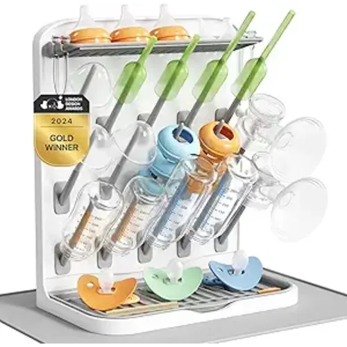 Lifewit Large Baby Bottle Drying Rack with Drain Mat & 15 Hooks, Newborn Essentials Must Haves, Bottle Storage Organizer for Countertop, Cabinet, Rack Dryer Holder for Pacifiers, Pump Parts