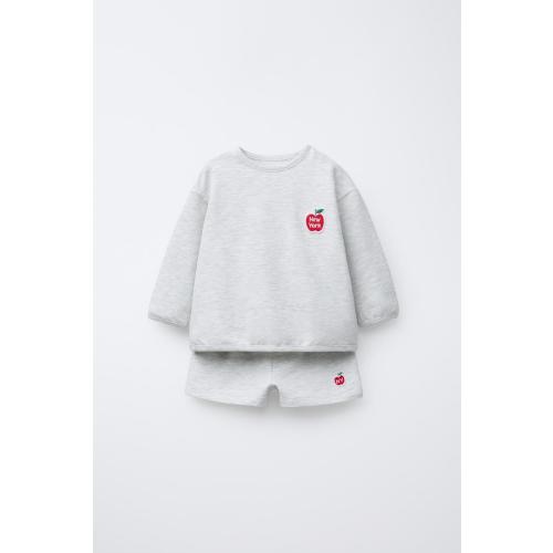 SWEATSHIRT AND BERMUDA SHORTS SET WITH APPLE PATCH - Gray marl | ZARA Canada