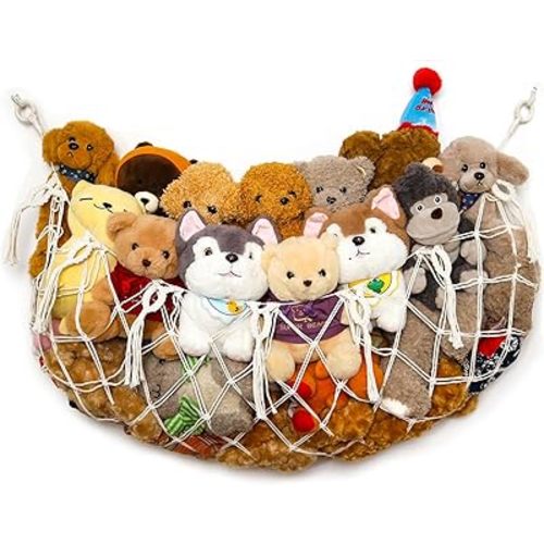 Stuffy Animal Net for Stuffed Animals Storage Hammock Macrame Stuffed Animal Toy Display Plush Toy Holder Wall Hanging Net for Stuffed Animal Display (Cream,49" W)