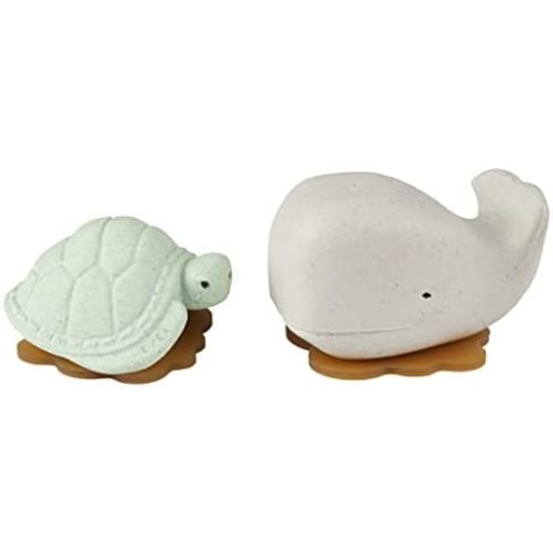 HEVEA Upcycled Whale & Turtle Giftset (Frosty White & sage). Upcycled Rubber, Plant Based, Plastic-Free, Eco-Friendly & BPA-Free
