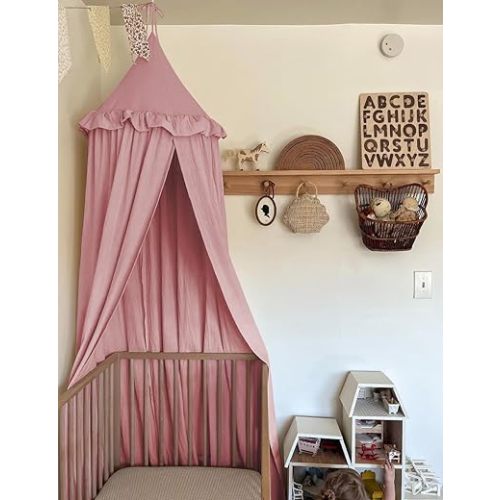 ZEAK Kids Bed Canopy with Ruffles Cotton Hanging Tent Frills Curtain Net for Baby Nursery Room Children Reading Nook Décor