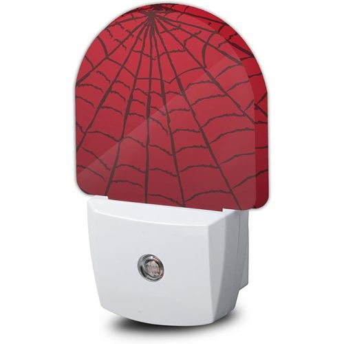 Red Spider Web Night Light,Plug-in Wall Led Night Lights Decor for Boys Girls Room,Dusk to Dawn Sensor Wall Lamp for Stairway/Hallway/Kitchen,0.5W