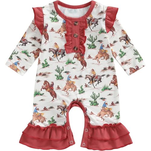 Baby Girl Romper Long Sleeve Western Cow Print Flared Jumpsuit For Newborn Infant Clothes Bodysuit Fall