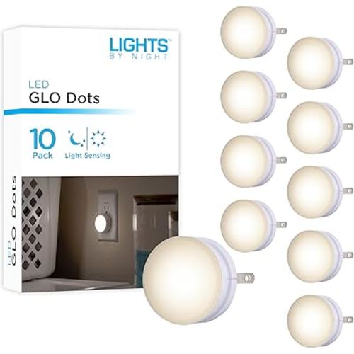 Lights by Night Mini LED Night Light, Plug-In, Dusk to Dawn Sensor, Warm White, Compact, Ambient Lighting, LED Lights for Bedroom, Bathroom, Nursery, Hallway, Kitchen, 55166, 10 Pack