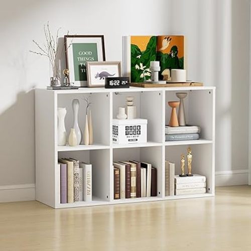 Wooden 6 Cube Storage Organizer with Closed Back Panel, Modern Open Cube Storage Shelf Bookshelf with Compartments, Cube Shelf Organizer for Living Room, Bedroom, Study Room (White)