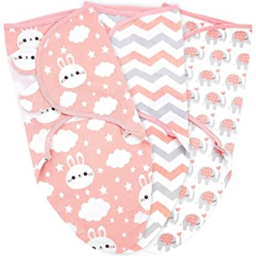 Bublo Baby Organic Baby Swaddle, 3-Pack Newborn Babies Swaddle Sleep Sack, Swaddles 0-3 Months, Infant Sleeping Sack, Easy Adjustable Baby Swaddle Blanket Wrap for Boy Girl (Coral)