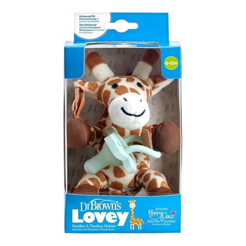 Dr. Brown's Baby Lovey Pacifier and Teether Holder, Giraffe with Green HappyPaci, 100% Silicone, 0-6m