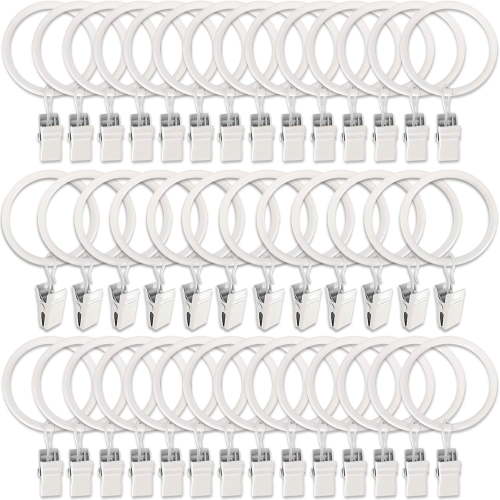 40 Pack Curtain Rings with Clips, Drapery Clips with Rings, Drapes Rings 1.26 in Interior Diameter, Fits up to 1 in Curtain Rod, Black