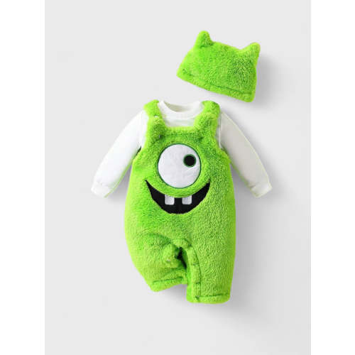 3 Pc Baby Green Monster Fleece Overalls Set