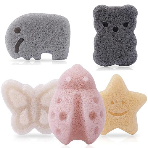 Konjac Baby Sponge for Bathing, Kids Bath Sponges for Infants, Toddler Bath Time, Cute Shapes and Safe Plant-Based Konjac Baby Bath Accessories, 5pcs