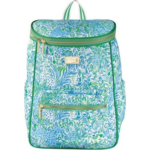 Lilly Pulitzer Insulated Backpack Cooler Large Capacity, Green Portable Soft Cooler Bag for Picnics, Beach, Pool, Hiking, Dandy Lions