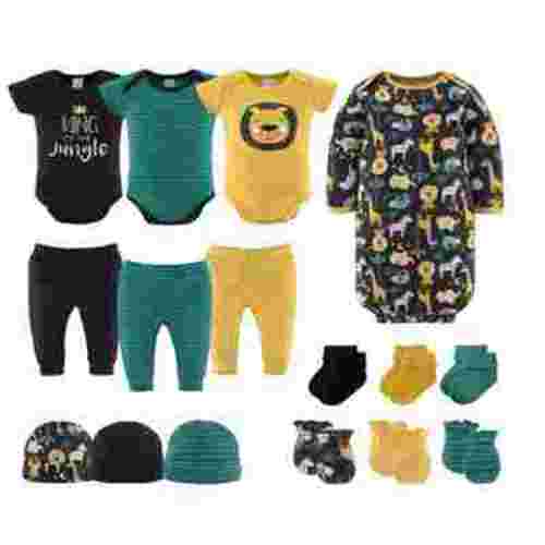 Peanutshell Newborn Layette Gift Set, Jungle Theme, Baby Shower, Boy's Essential 16-Piece, 0-3 Months