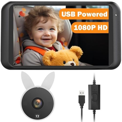 Babyvue USB Car Monitor: 4.5" Camera 1080P Crystal Clear Mirror View - White