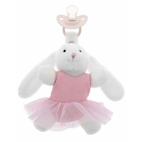 Doodalou Trio - Soft Plush Pacifier Toy with Pacifier Outfit and Silicone Pacifier, Machine Washable, Lightweight (Pink Ballerina, Small)