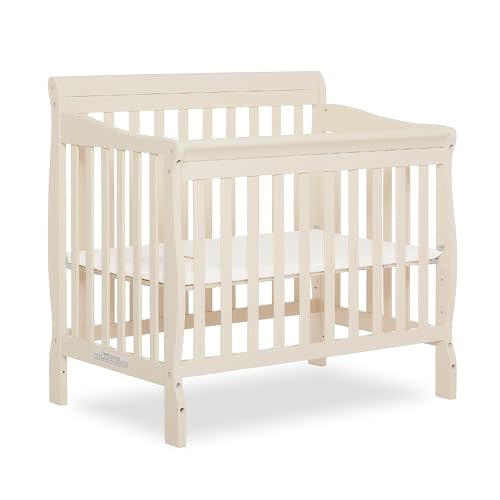 Dream On Me Aden 4-in-1 Convertible Mini Crib In French White, Greenguard Gold Certified, Non-Toxic Finish, New Zealand Pinewood, With 3 Mattress Height Settings