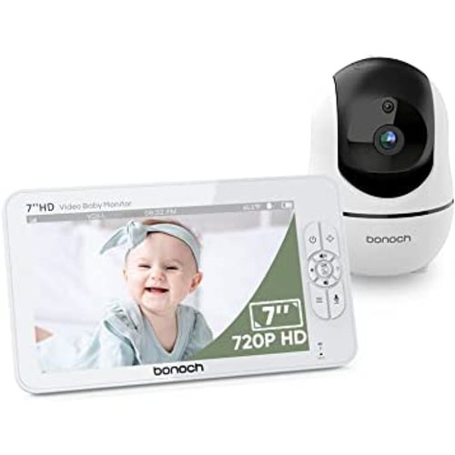 bonoch Baby Monitor with Camera and Audio, 7" 720P HD Video Baby Monitor No WiFi, Baby Camera Monitor, Hack Proof, Remote Zoom/Pan/Tilt, 4000mAh Battery, VOX Mode, Auto Night Vision, 8 Lullabies