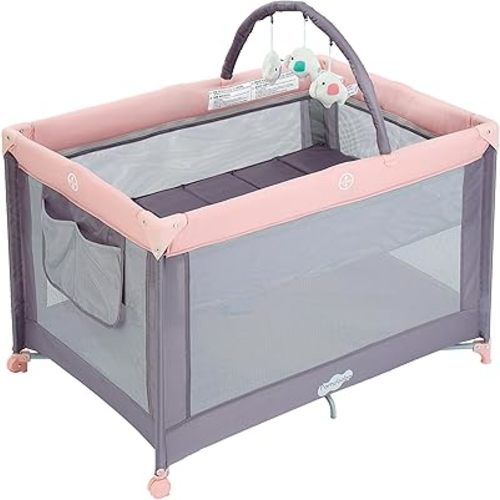Pamo Babe Pack and Play with Bassinet, Pink Portable Playard for Baby