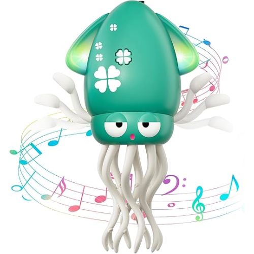 Dancing Octopus Baby Toy, Electric Crawling Octopus Tummy Time Toy, Rechargeable Magic Dancing Music Squid for 3 4 5 6 Year Old Kids Boy Girl Birthday Gifts, Funny Squid for Office Desk Decor