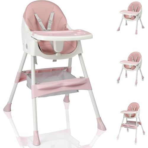 Ktaxon Foldable Baby High Chair, 3-in-1 Portable Toddler Highchair, Pink