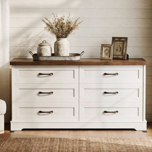 Lark Manor™ RosaRio Horizontal Farmhouse Dresser With 6 Spacious Storage Drawers & Richly Rustic Aesthetic & Reviews | Wayfair