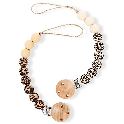 MISSLILI Pacifier Clips, 2PCS Silicone Soother Clips, BPA Free Pacifier Clip Pacifier Holder for Newborn Baby Boy Girl Gifts, Leopard Print