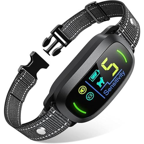 Dog Bark Collar, Rechargeable Smart Collar, Anti Barking Training Collar with 5 Adjustable Sensitivity Beep Vibration, Bark Collar for Large Medium Small Dogs (Black)