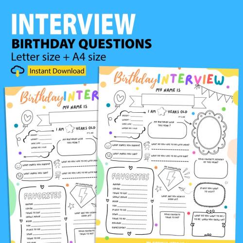 Birthday Interview Questions for Toddlers Printable, Kids Annual Questions Keepsake, Yearly Memory Diary, About Me Memory Journal