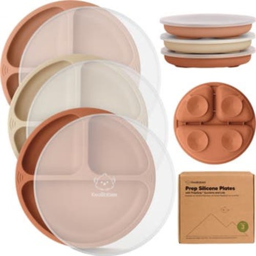 3-Pack Prep Silicone Suction Plates with Lids