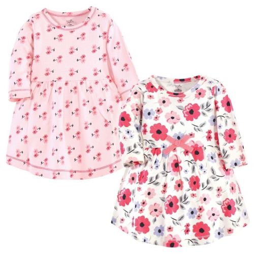 Touched By Nature Baby And Toddler Girl Organic Cotton Long-sleeve Dresses 2pk, Coral Garden, 0-3 Months