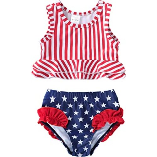 YOUNGER TREE Toddler Baby Girls Summer Swimsuit Sleeveless Striped Swimwear Two-Piece Suit Beach Bikini