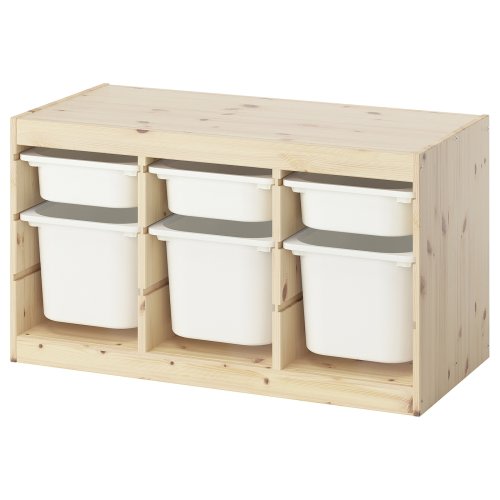 TROFAST Storage combination with boxes - light white stained pine/white 93x44x52 cm (36 5/8x17 3/8x20 1/2 ")