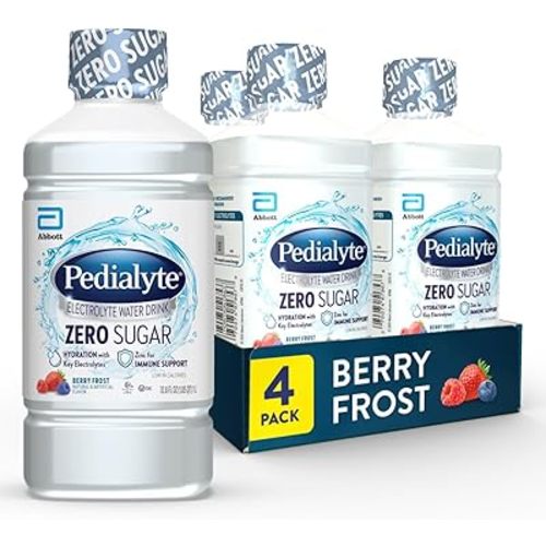 Pedialyte Electrolyte Water with Zero Sugar | Hydration with Key Electrolytes | Great Hydration Low in Calories | Berry Frost, 1 Liter, Pack of 4