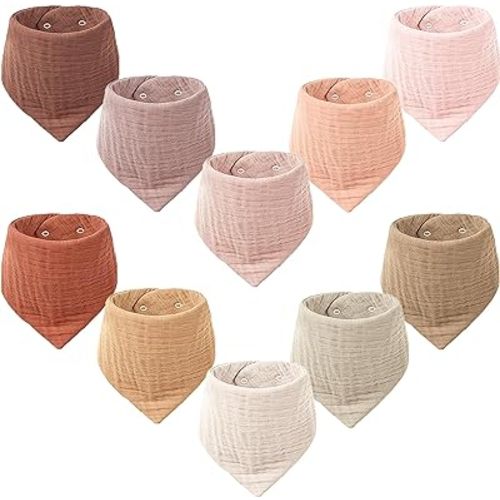 Konssy Muslin Baby Bibs 10 Pack Baby Bandana Drool Bibs 100% Cotton for Unisex Boys and Girls, Soft Absorbent Set for Teething and Drooling