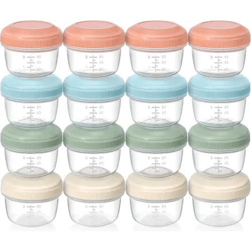 [16 Pack] 4 oz Small Containers with Lids, Reusable Plastic Containers for Snack and Puree, Salad Dressing Container to Go, Deli Containers, Freezer Baby Food Containers, Dishwasher Safe, BPA Free