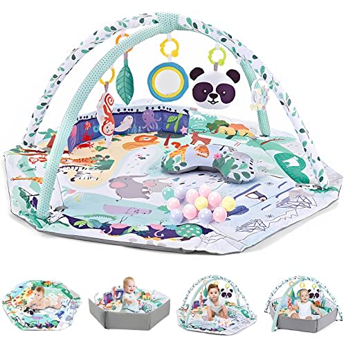 TFDER Baby Gym and Infant Play mat,Play Mat & Play Gym, Combination Baby Activity Gym for Sensory Exploration and Motor Skill Development from Baby to Toddler.(Green)