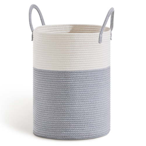 SOJERKI Cotton Woven Rope Laundry Hamper，Storage Basket for Blankets,Dirty Clothes,Toys,Plant Pot-Blue,58L